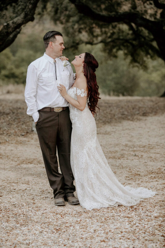 bride looking at groom
